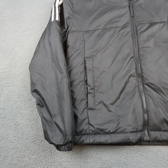 Adidas Essentials Insulated Hooded Jacket Mens Small Black 3 Stripe GH4601 - Picture 3 of 12